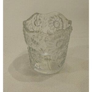 Vintage Homeco Daisy Votive Candle Holder 3D Floral Clear Glass Toothpick Holder